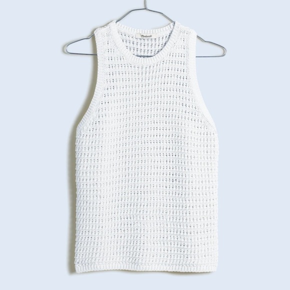 Madewell Crochet-Knit Crewneck Racerback Sweater Tank Bright Ivory S NWT NO992 - Picture 6 of 14